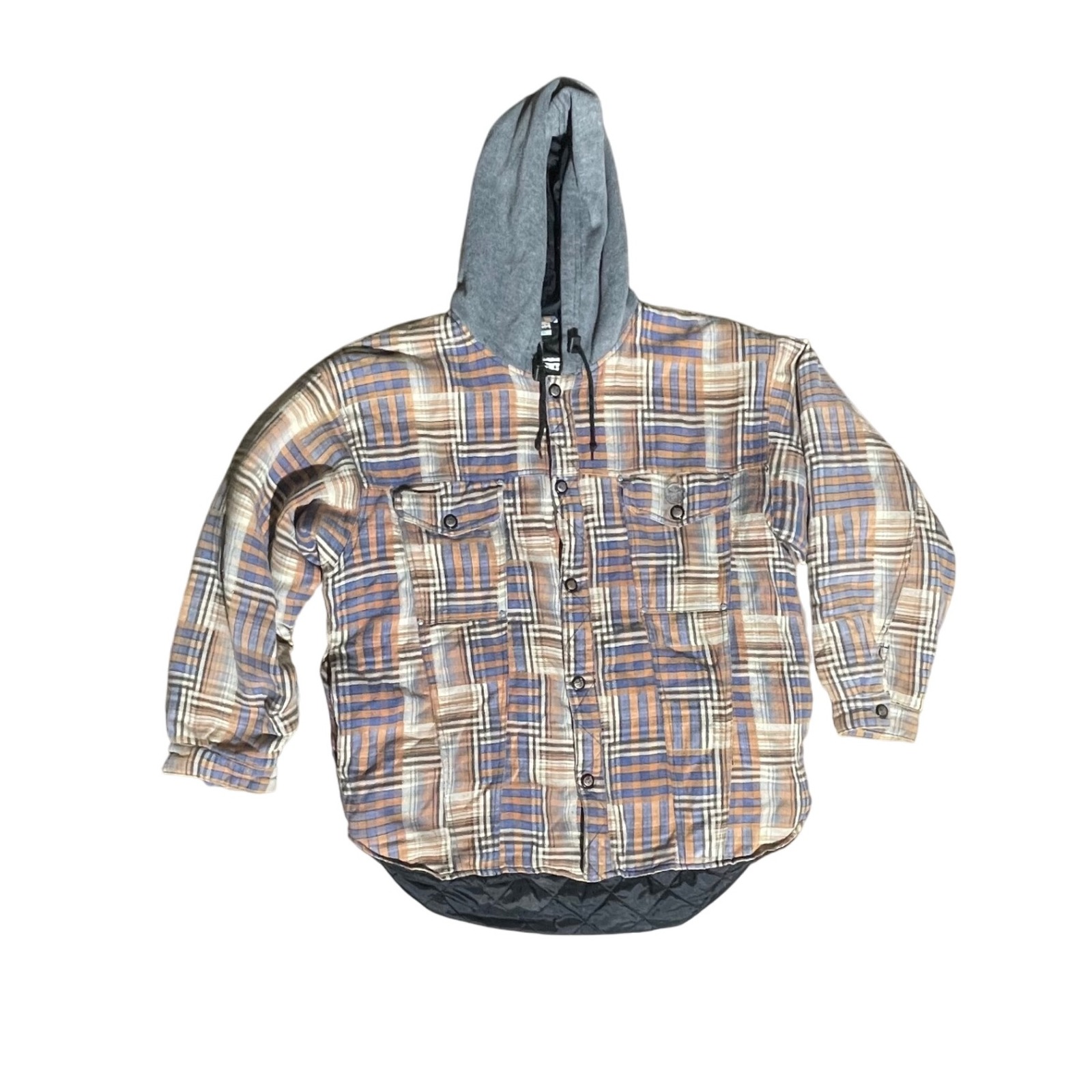 Vintage 90s Quilted Flannel Hoodie Jacket Plaid Workwear Xl Ocean Pack Tech